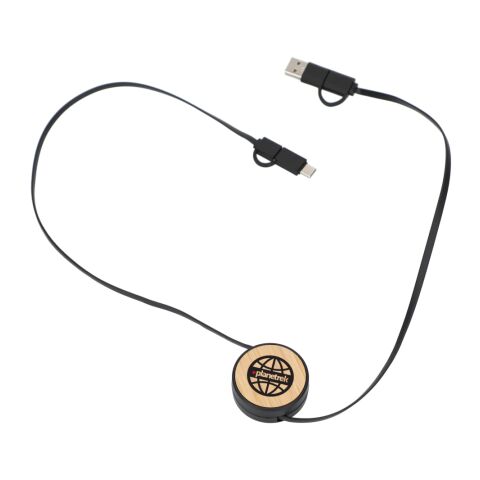 FSC® 100% Bamboo Retractable 5-in-1 Charging Cable Black | No Imprint | not available