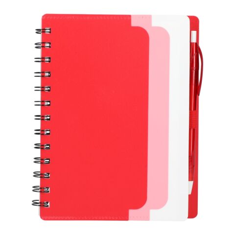 5&quot; x 7&quot; Recycled Dual Pocket Spiral Notebook w Pen Red with White | No Imprint | not available | not available