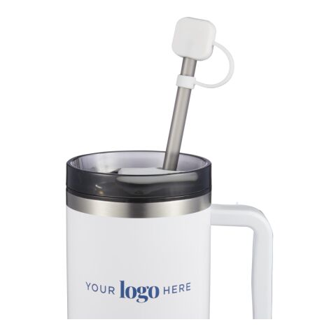 Silicone Straw Topper White | 1-color Screen Print | Hole Bottom, Strap Right - Centered On Front | 0.63 Inches × 0.63 Inches