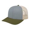 Cap America Poly/Cotton Trucker Mesh Back Cap Heather Olive-Loden-Stone | Embroidery | - Across Front Panels | 5.50 Inches × 2.50 Inches