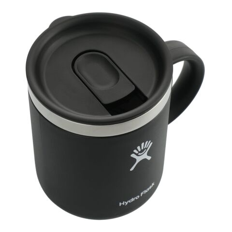 Hydro Flask® Coffee Mug 12oz Standard | Black | 1 color Screen Print | Handle Left, opposite Hydro Flask, - Center of art 2" down from lip | 2.00 Inches × 1.75 Inches