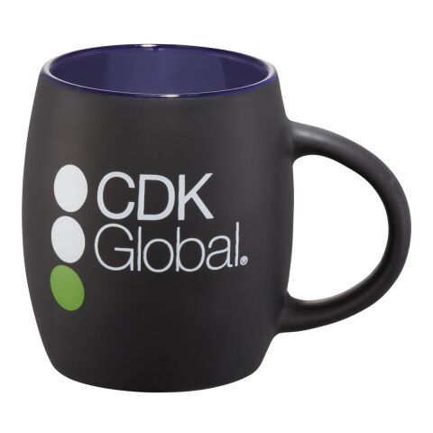 Hearth Ceramic Mug with Wood Lid/Coaster 15oz Black-Blue Trim | No Imprint