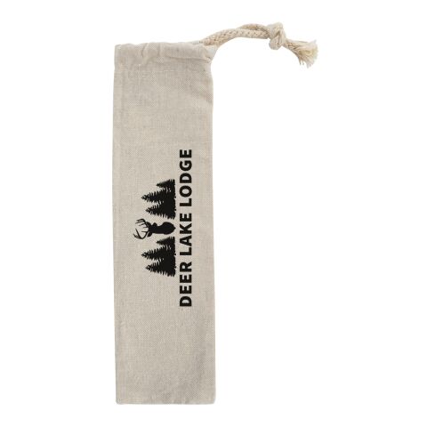 3 Pack Bamboo Straw Kit In Cotton Pouch Beige | 1-color Screen Print | Side1 | 6.00 Inches × 1.50 Inches