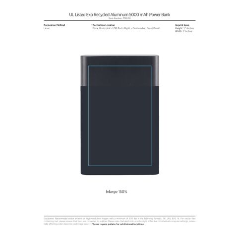 UL Listed Exo Recycled Aluminum 5000 mAh Power Ban Black | No Imprint | not available | not available