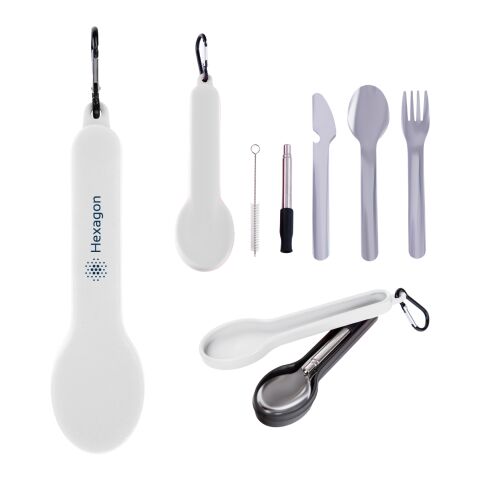 Travel Utensil Set With Silicone Holder White
