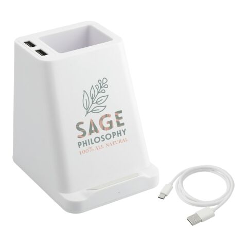 Wireless Charger Pen Holder w/ Dual Outputs White | No Imprint | not available | not available