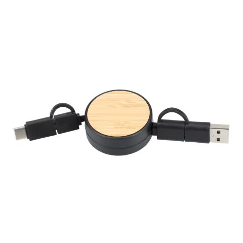 FSC® 100% Bamboo Retractable 5-in-1 Charging Cable Black | No Imprint | not available