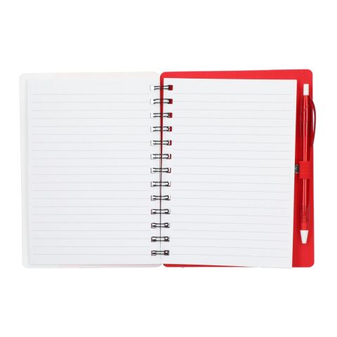5&quot; x 7&quot; Recycled Dual Pocket Spiral Notebook w Pen Red with White | No Imprint | not available | not available
