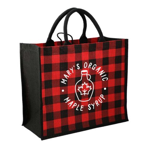 Buffalo Plaid Printed Jute Tote Red with Black | No Imprint | not available | not available