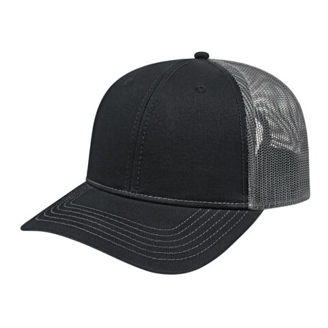 Cap America Trucker Mesh Back Cap Black-Charcoal | Embroidery | - Left Front Panel | 2.75 Inches × 2.00 Inches
