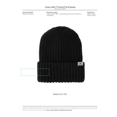 Unisex SHELTY Roots73 Knit Beanie Standard | Black | OSFA | No Imprint | not available | not available