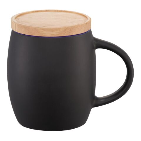 Hearth Ceramic Mug with Wood Lid/Coaster 15oz Black-Blue Trim | No Imprint