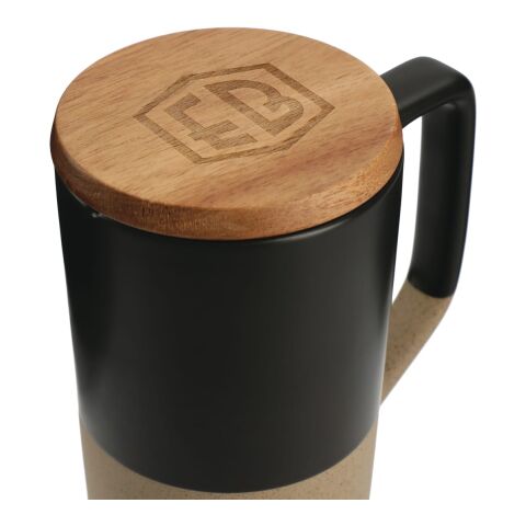 Tahoe Tea &amp; Coffee Ceramic Mug with Wood Lid 16oz Black | No Imprint