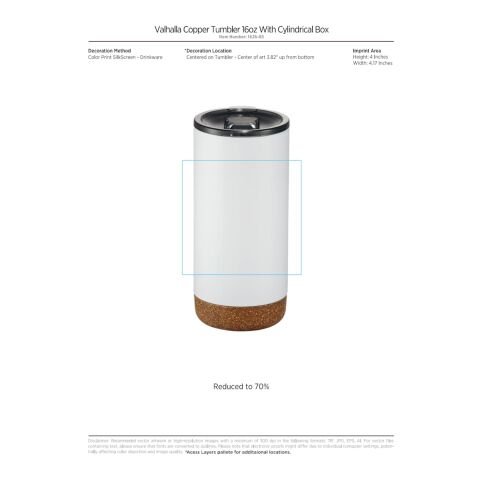 Valhalla Copper Tumbler 16oz With Cylindrical Box White | No Imprint