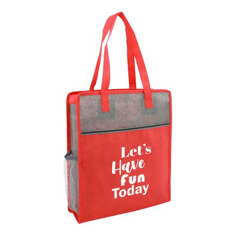 Color Basics Heathered Non-Woven Tote Bag Red with White | No Imprint | not available | not available