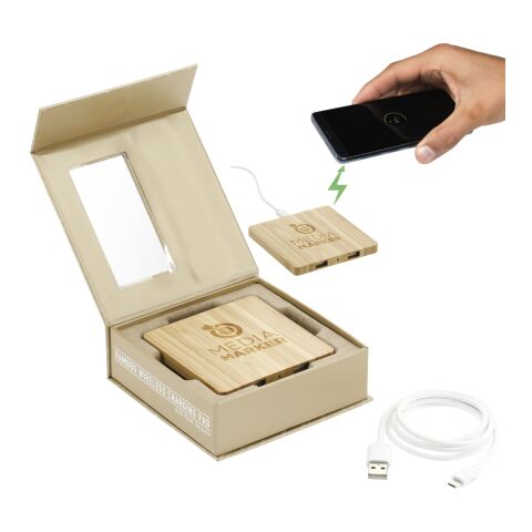 Bamboo Wireless Charging Pad with Dual Outputs Standard | Natural | No Imprint | not available | not available