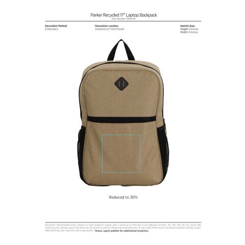 Parker Recycled 17&quot; Laptop Backpack Tan | No Imprint | not available | not available