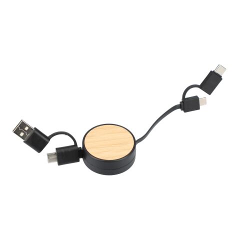 FSC® 100% Bamboo Retractable 5-in-1 Charging Cable Black | No Imprint | not available