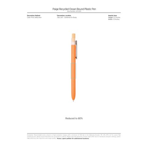 Paige Recycled Ocean Bound Plastic Pen Orange | No Imprint | not available | not available