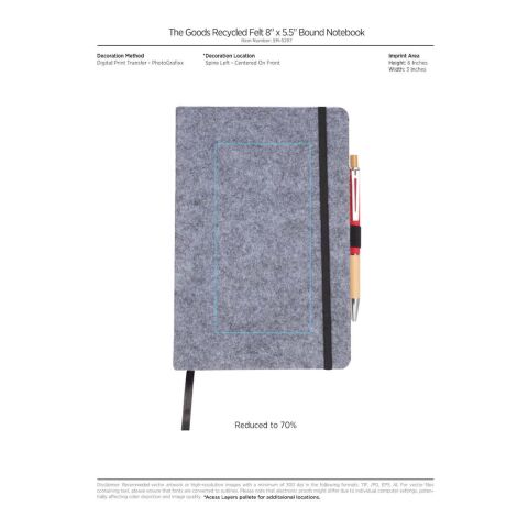 The Goods 8&quot; x 5.5&quot; Recycled Felt Bound Notebook Charcoal | No Imprint | not available | not available