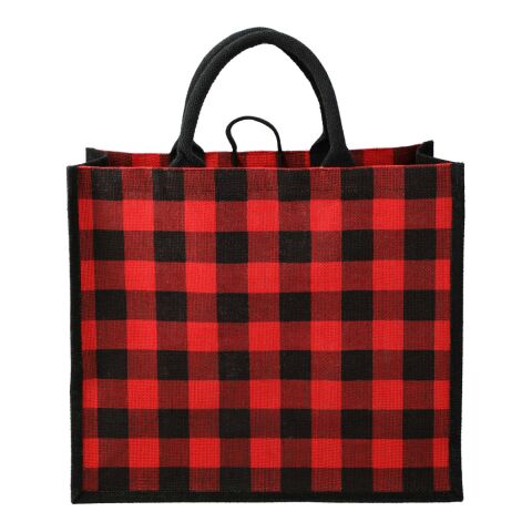 Buffalo Plaid Printed Jute Tote Red with Black | No Imprint | not available | not available