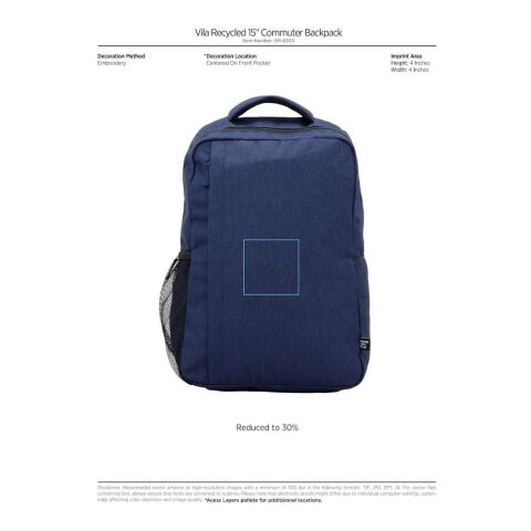 Vila Recycled 15&quot; Commuter Backpack Standard | Navy | No Imprint | not available | not available