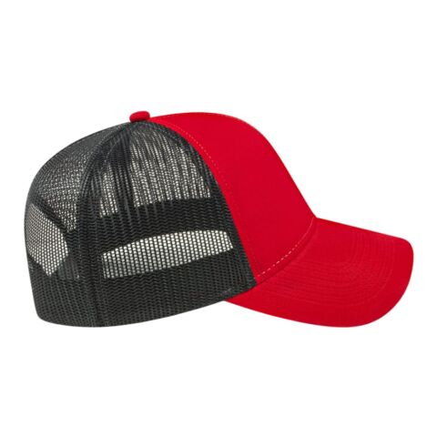 Cap America Two-Tone Trucker Mesh Back Cap Red-Black | Embroidery | - Across Right Side Seam | 4.00 Inches × 1.50 Inches