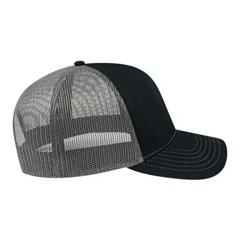 Cap America Trucker Mesh Back Cap Black-Charcoal | Embroidery | - Left Front Panel | 2.75 Inches × 2.00 Inches