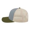 Cap America Poly/Cotton Trucker Mesh Back Cap Heather Olive-Loden-Stone | Embroidery | - Across Front Panels | 5.50 Inches × 2.50 Inches