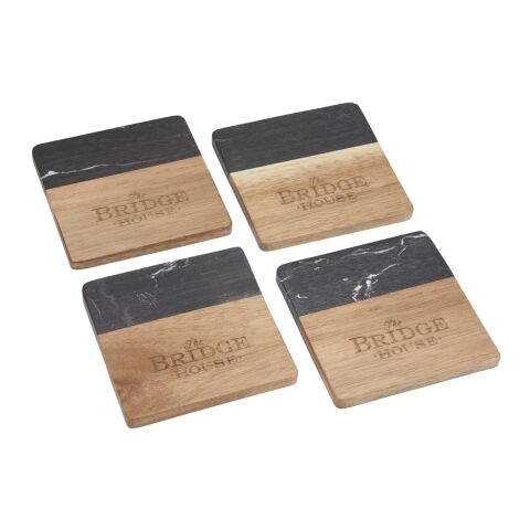 Black Marble and Wood Coaster Set Standard | Black | No Imprint | not available | not available