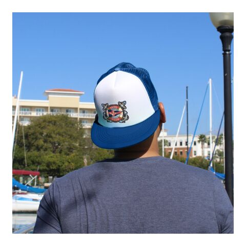 FLAT BILL TRUCKER CAP White Royal Blue | No Imprint | not available | not available
