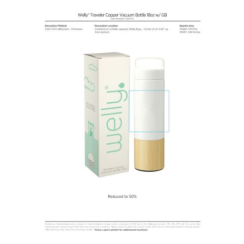 Welly® Traveler Copper Vacuum Bottle 18oz w/ GB White | No Imprint