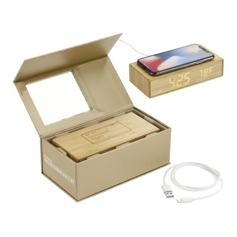 Bamboo Wireless Charging Desk Clock Standard | Natural | No Imprint | not available | not available
