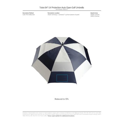 Totes 64&quot; UV Protection Auto Open Golf Umbrella Navy Blue-White | No Imprint | not available | not available