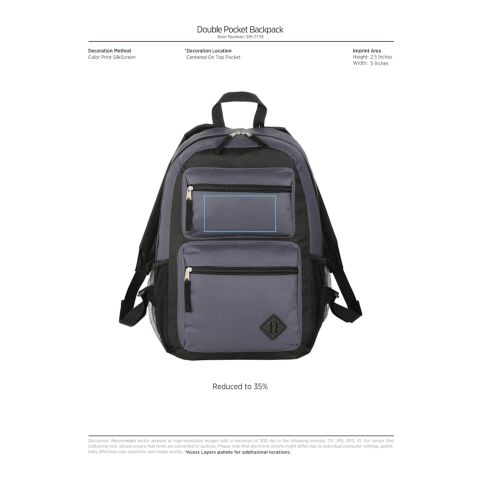 Double Pocket Backpack Standard | Charcoal | No Imprint | not available | not available