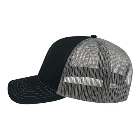 Cap America Trucker Mesh Back Cap Black-Charcoal | Embroidery | - Left Front Panel | 2.75 Inches × 2.00 Inches