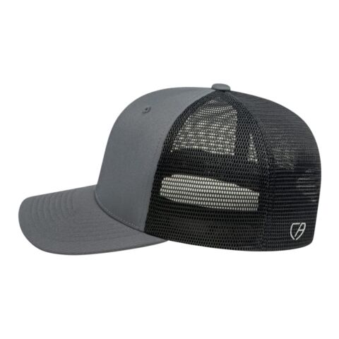 Cap America Premium Trucker Mesh Back Cap Gray-Black | Embroidery | - Across Left Side Seam | 4.00 Inches × 1.50 Inches