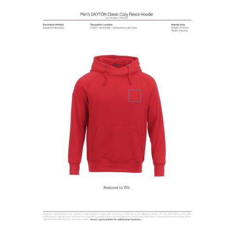 Men&#039;s DAYTON Fleece Hoody Standard | Navy | M | 1-color Apparel Digital Transfer | SLEEVE, Vertical, - Centered on Right sleeve Forearm | 2.50 Inches × 7.00 Inches