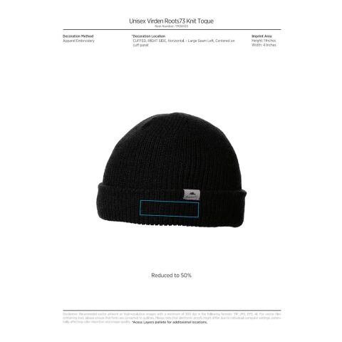 Unisex Virden Roots73 Knit Toque Standard | Black | OSFA | No Imprint | not available | not available