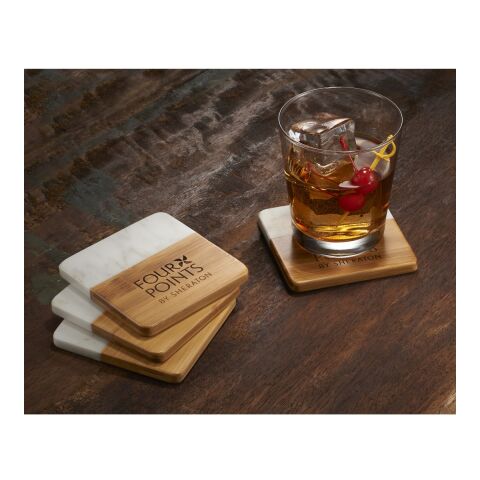 Marble and Bamboo Coaster Set Standard | Natural-White | No Imprint | not available | not available