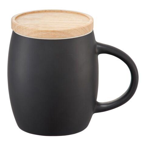 Hearth Ceramic Mug with Wood Lid/Coaster 15oz Black-White