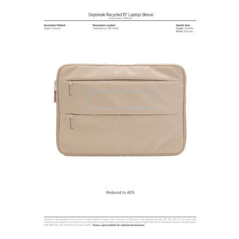 Daybreak Recycled 15&quot; Laptop Sleeve Standard | Tan | No Imprint | not available | not available
