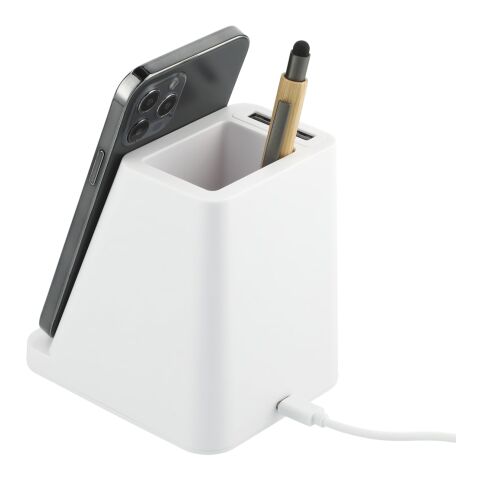 Wireless Charger Pen Holder w/ Dual Outputs White | No Imprint | not available | not available