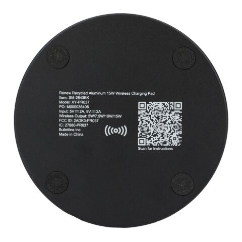 Renew Recycled Aluminum 15W Wireless Charging Pad Black | No Imprint | not available