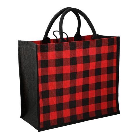 Buffalo Plaid Printed Jute Tote Red with Black | No Imprint | not available | not available