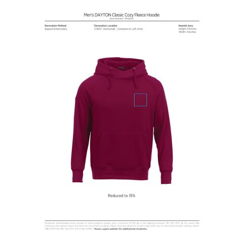 Men&#039;s DAYTON Fleece Hoody Standard | Navy | M | 1-color Apparel Digital Transfer | SLEEVE, Vertical, - Centered on Right sleeve Forearm | 2.50 Inches × 7.00 Inches