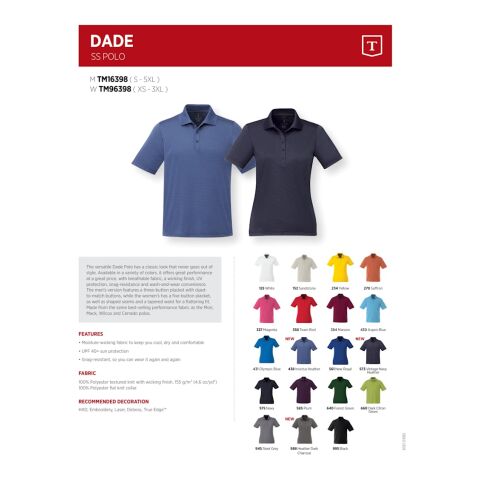 Women&#039;s DADE Short Sleeve Polo Standard | Navy | 3XL | 1-color Apparel Digital Transfer | SHOULDER, Horizontal, - Centered on Front Left shoulder below seam | 2.50 Inches × 2.00 Inches